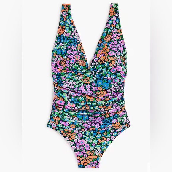 J.Crew Multicolored V-neck ruched one-piece swimsuit Size XS - Picture 4 of 4